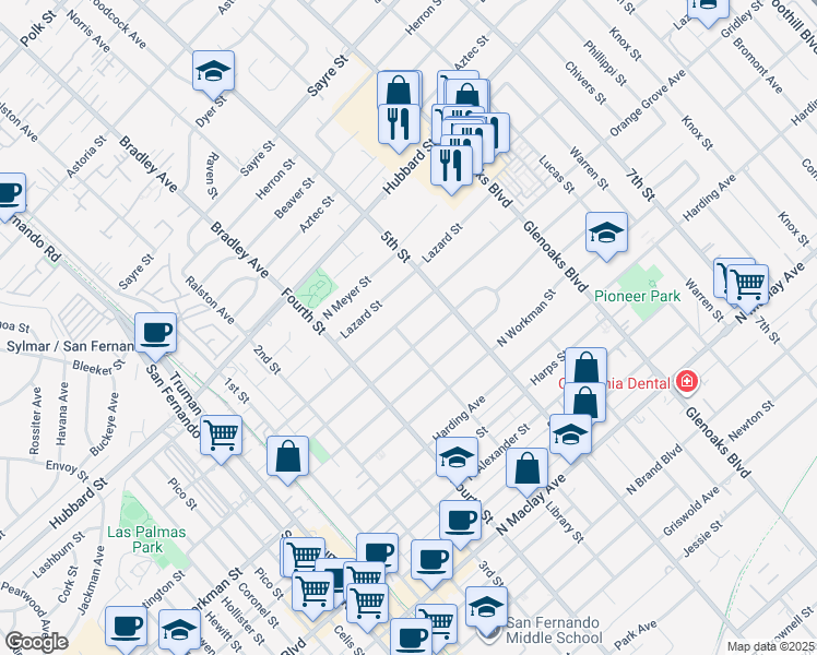 map of restaurants, bars, coffee shops, grocery stores, and more near 508 Orange Grove Avenue in San Fernando