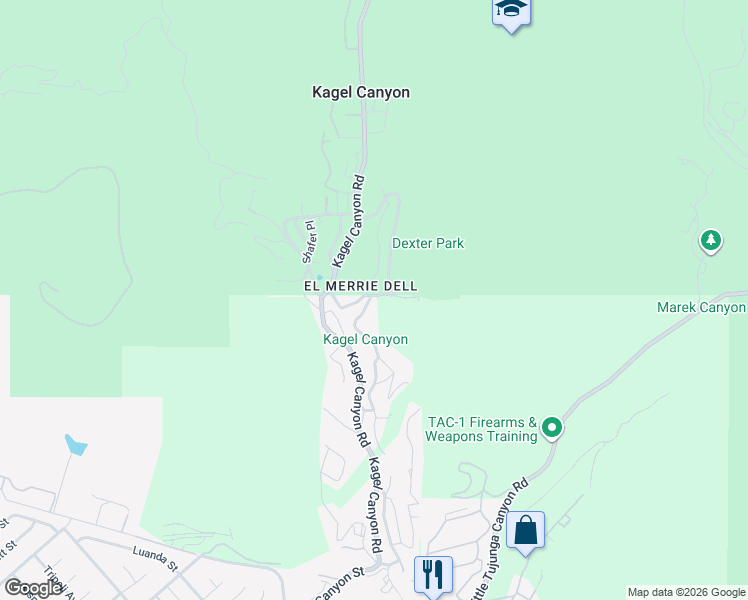 map of restaurants, bars, coffee shops, grocery stores, and more near 11060 North Trail in Los Angeles County