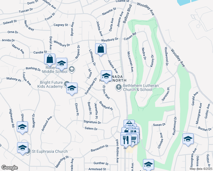 map of restaurants, bars, coffee shops, grocery stores, and more near 12230 El Oro Way in Los Angeles
