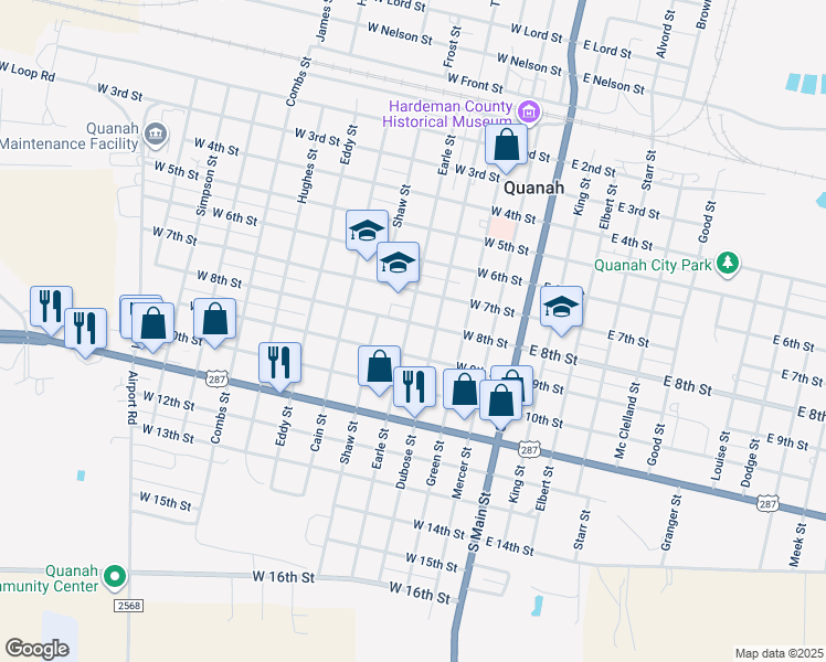 map of restaurants, bars, coffee shops, grocery stores, and more near 411 West 8th Street in Quanah