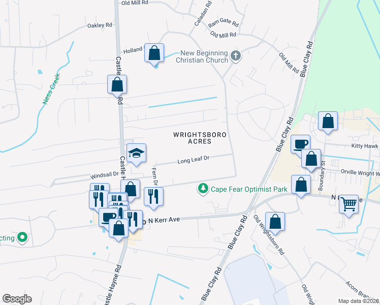 map of restaurants, bars, coffee shops, grocery stores, and more near 125 Long Leaf Drive in Wilmington