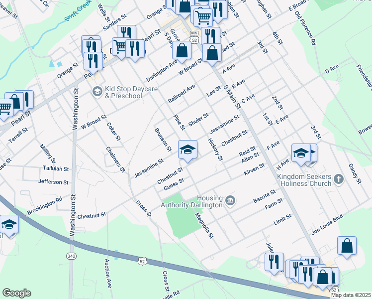 map of restaurants, bars, coffee shops, grocery stores, and more near 404 Edwards Avenue in Darlington