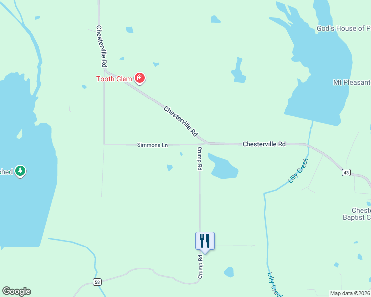 map of restaurants, bars, coffee shops, grocery stores, and more near 238 Simmons Lane in Pontotoc County