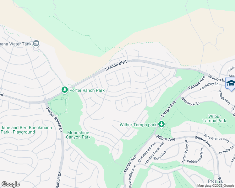 map of restaurants, bars, coffee shops, grocery stores, and more near 19714 Crystal Ridge Lane in Los Angeles