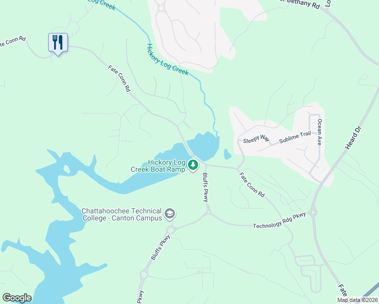 map of restaurants, bars, coffee shops, grocery stores, and more near 2301 Fate Conn Road in Canton