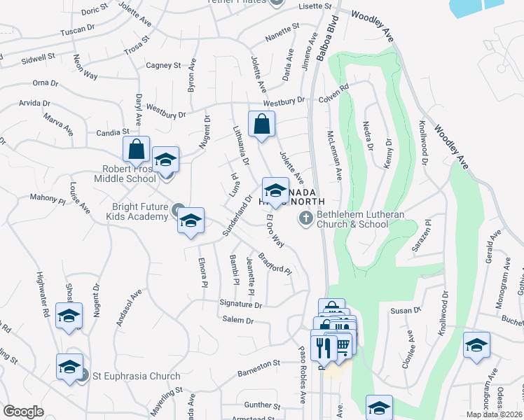 map of restaurants, bars, coffee shops, grocery stores, and more near 17109 Aviva Court in Los Angeles