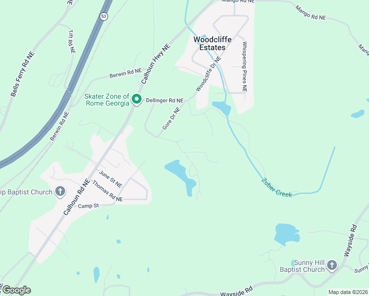 map of restaurants, bars, coffee shops, grocery stores, and more near 179 Couey Circle Northeast in Rome