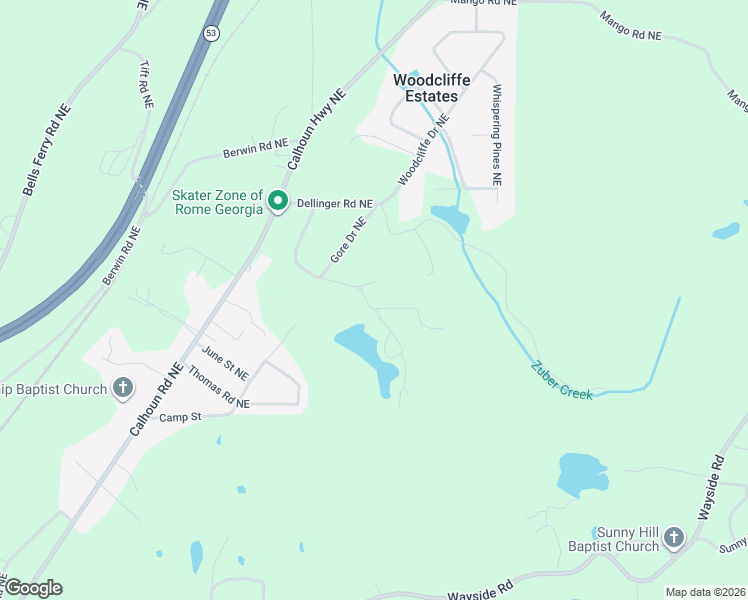 map of restaurants, bars, coffee shops, grocery stores, and more near 179 Couey Circle Northeast in Rome