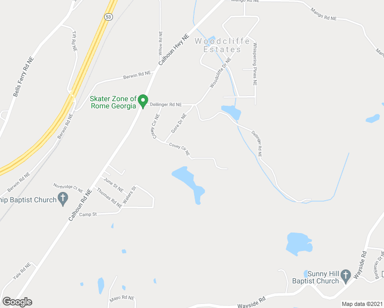 map of restaurants, bars, coffee shops, grocery stores, and more near 179 Couey Circle Northeast in Rome