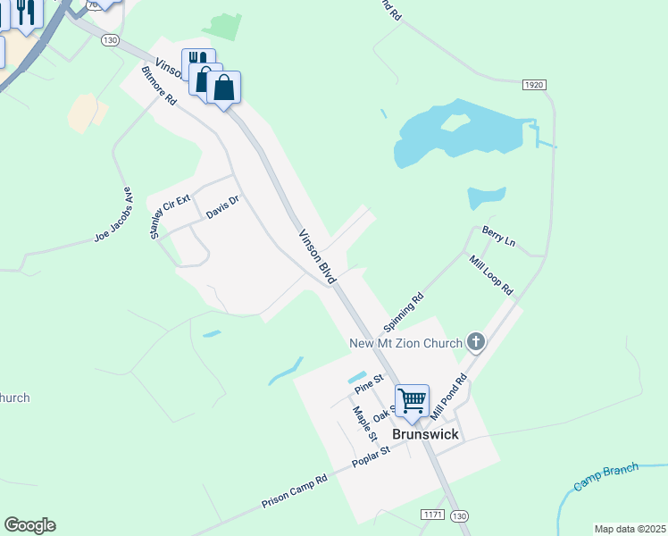 map of restaurants, bars, coffee shops, grocery stores, and more near 997 Vinson Boulevard in Whiteville
