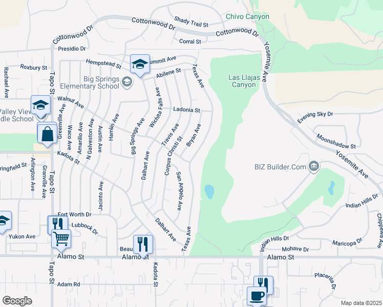 map of restaurants, bars, coffee shops, grocery stores, and more near 3231 Texas Avenue in Simi Valley