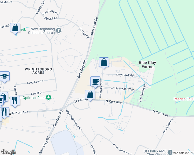 map of restaurants, bars, coffee shops, grocery stores, and more near 3146 Kitty Hawk Road in Wilmington
