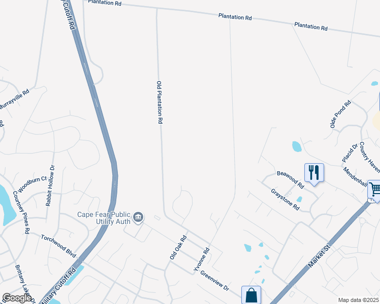 map of restaurants, bars, coffee shops, grocery stores, and more near 7480 Plantation Road in Wilmington