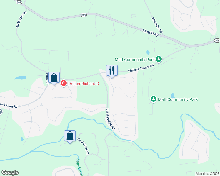 map of restaurants, bars, coffee shops, grocery stores, and more near 6940 Treeline Drive in Cumming