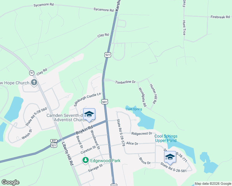 map of restaurants, bars, coffee shops, grocery stores, and more near 726 Kershaw Highway in Camden