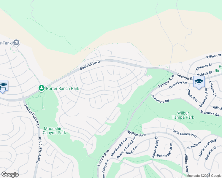 map of restaurants, bars, coffee shops, grocery stores, and more near 19560 Crystal Ridge Lane in Los Angeles