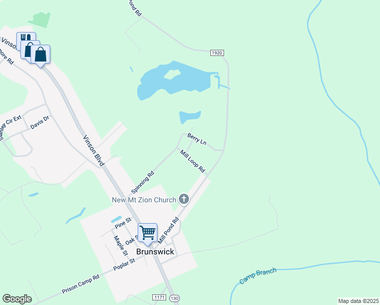map of restaurants, bars, coffee shops, grocery stores, and more near 26 Elm Loop Lane in Brunswick