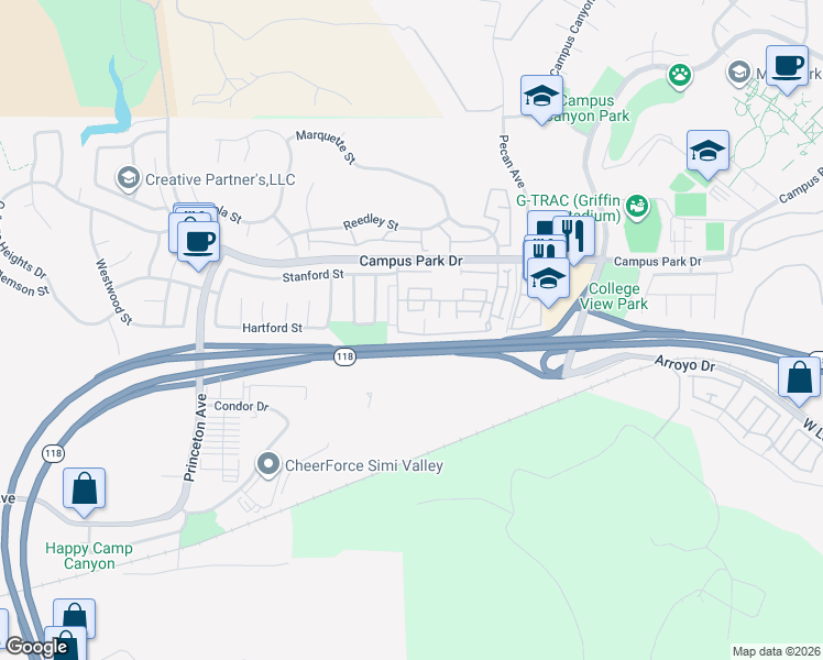 map of restaurants, bars, coffee shops, grocery stores, and more near 2 Moorpark Avenue in Moorpark