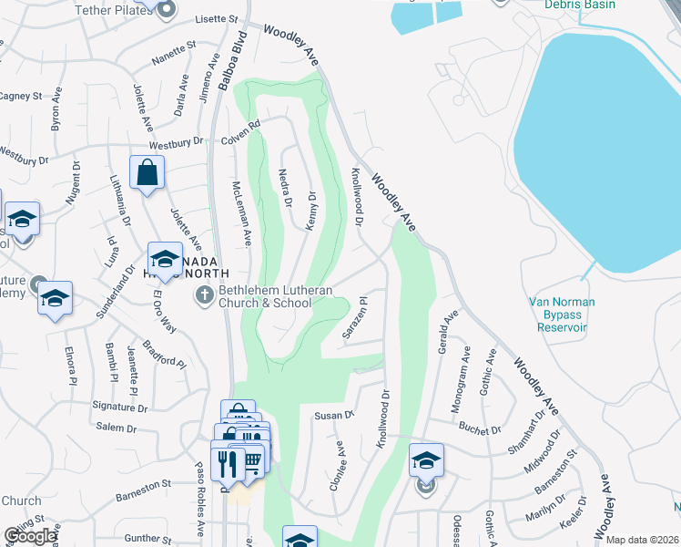 map of restaurants, bars, coffee shops, grocery stores, and more near 12300 Hagen Place in Los Angeles