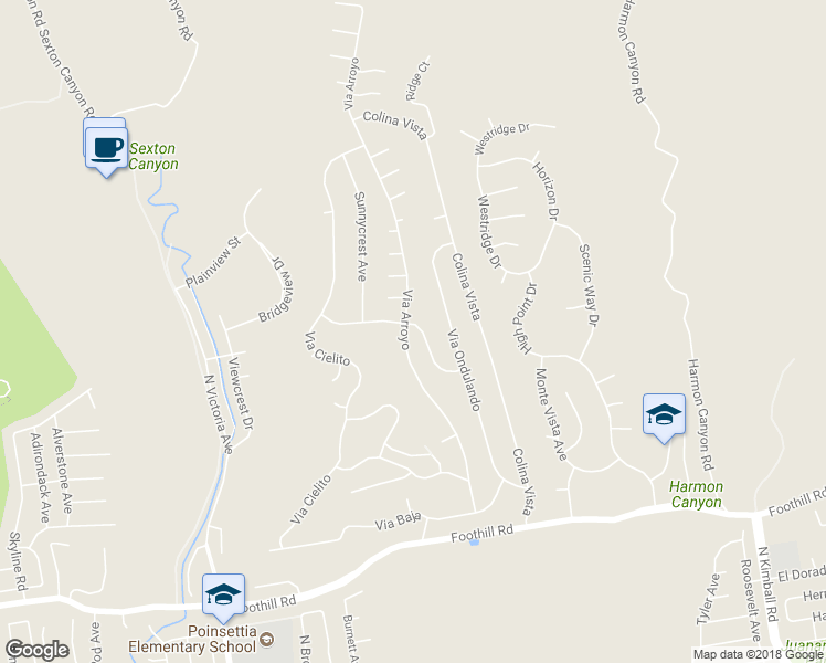 map of restaurants, bars, coffee shops, grocery stores, and more near 940 Via Arroyo in Ventura