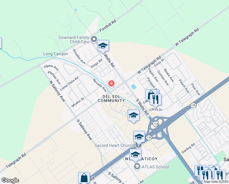 map of restaurants, bars, coffee shops, grocery stores, and more near 10896 Telegraph Road in Ventura