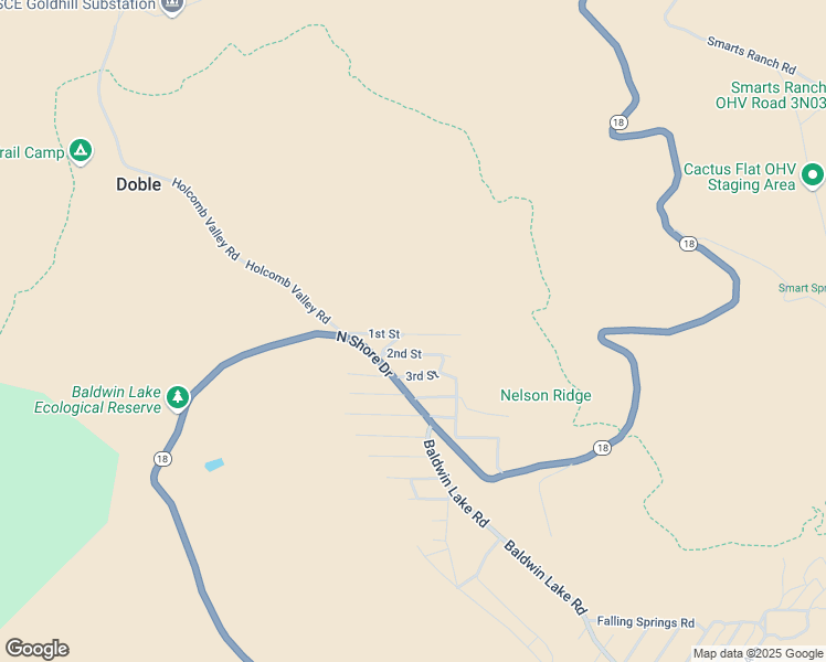 map of restaurants, bars, coffee shops, grocery stores, and more near 1st Street in Big Bear