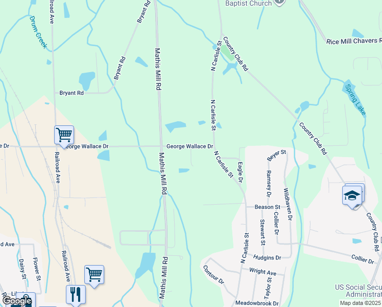 map of restaurants, bars, coffee shops, grocery stores, and more near 2976 George Wallace Drive in Albertville