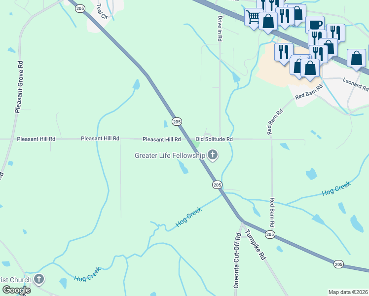 map of restaurants, bars, coffee shops, grocery stores, and more near 221 Pleasant Hill Rd in Guntersville
