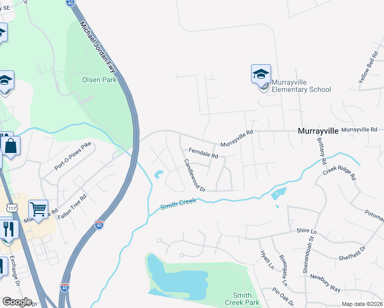 map of restaurants, bars, coffee shops, grocery stores, and more near 117 Candlewood Drive in Wilmington