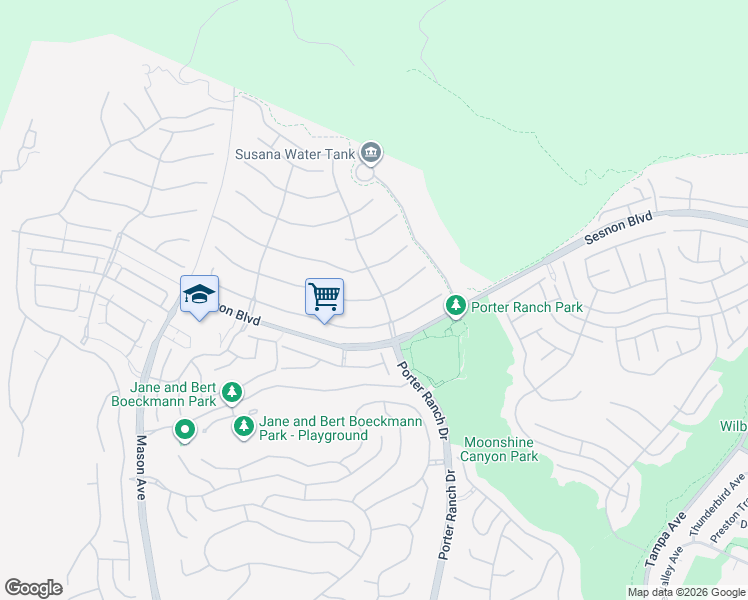 map of restaurants, bars, coffee shops, grocery stores, and more near 20175 Vía Medici in Los Angeles