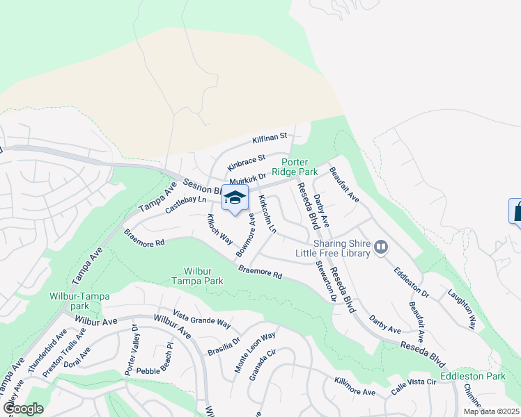 map of restaurants, bars, coffee shops, grocery stores, and more near 12171 Kirkcolm Lane in Los Angeles