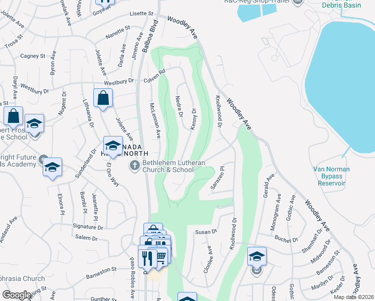 map of restaurants, bars, coffee shops, grocery stores, and more near 12324 Kenny Drive in Los Angeles
