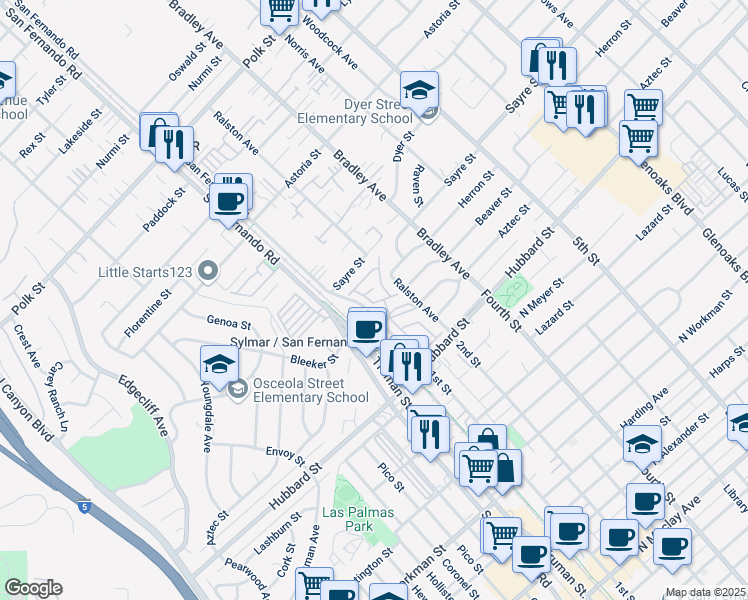 map of restaurants, bars, coffee shops, grocery stores, and more near 12280 Windmere Avenue in Los Angeles