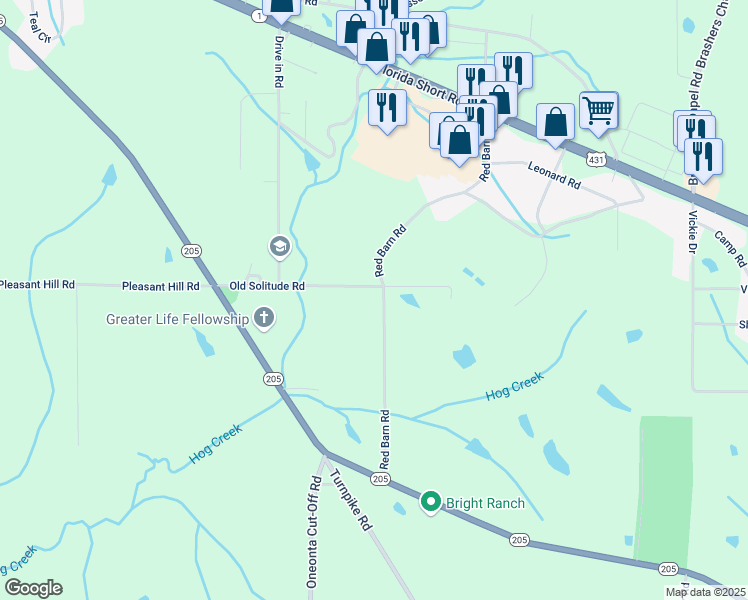 map of restaurants, bars, coffee shops, grocery stores, and more near 222 Old Solitude Road in Guntersville