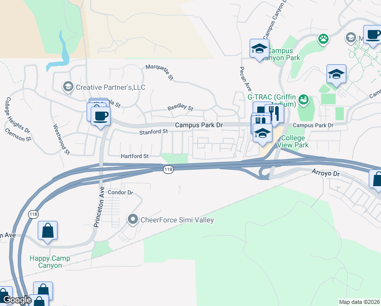 map of restaurants, bars, coffee shops, grocery stores, and more near 2 Moorpark Avenue in Moorpark