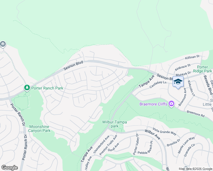 map of restaurants, bars, coffee shops, grocery stores, and more near 19500 Crystal Ridge Lane in Los Angeles