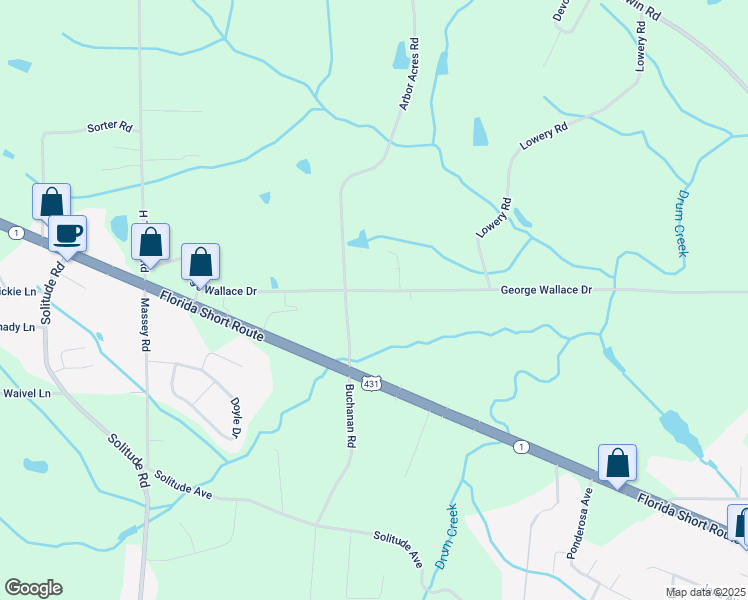 map of restaurants, bars, coffee shops, grocery stores, and more near 663 George Wallace Drive in Albertville