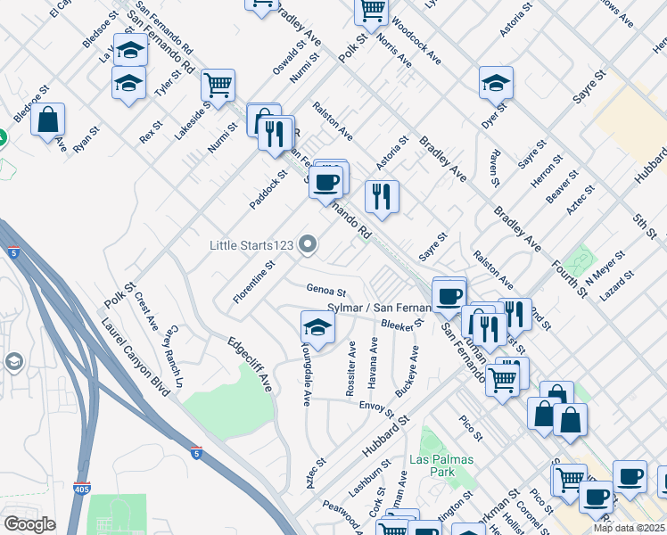 map of restaurants, bars, coffee shops, grocery stores, and more near 12259 North Lima Way in Los Angeles