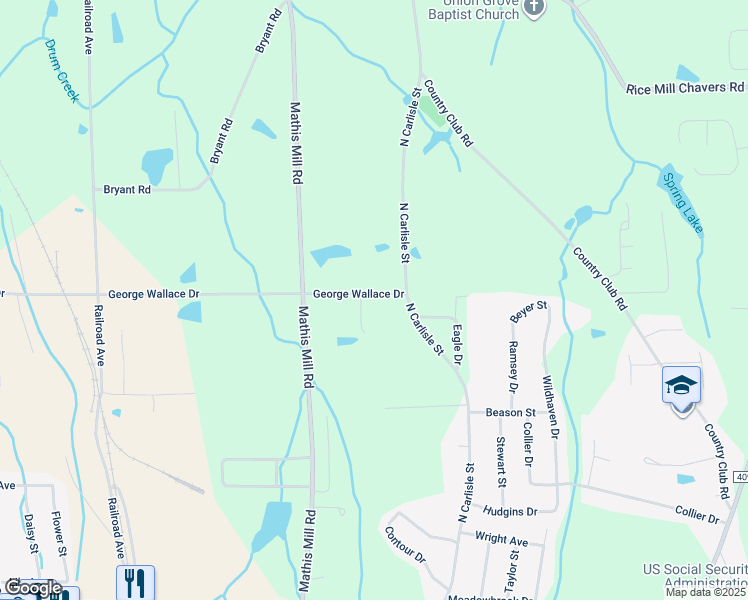 map of restaurants, bars, coffee shops, grocery stores, and more near 2976 George Wallace Drive in Albertville