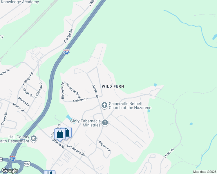 map of restaurants, bars, coffee shops, grocery stores, and more near 2325 Fern Drive in Gainesville