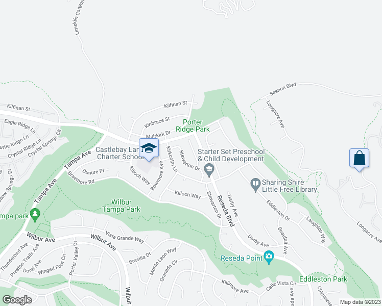 map of restaurants, bars, coffee shops, grocery stores, and more near 12219 Kristopher Place in Los Angeles