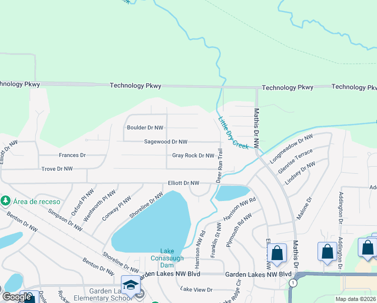 map of restaurants, bars, coffee shops, grocery stores, and more near 13 Sagewood Drive Northwest in Rome
