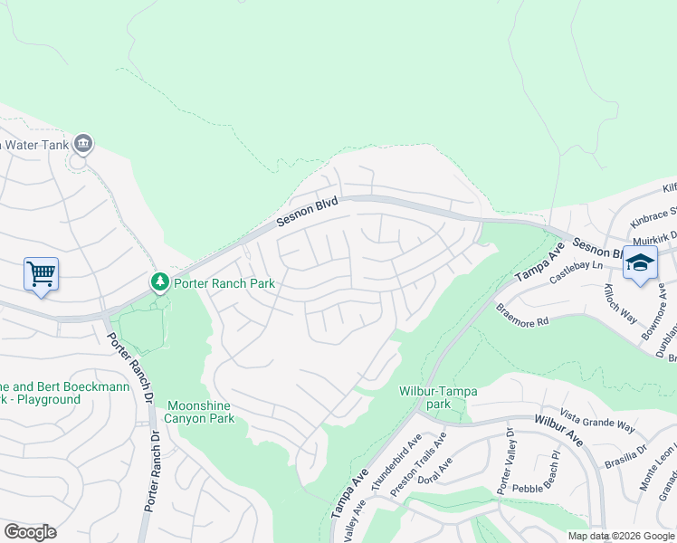 map of restaurants, bars, coffee shops, grocery stores, and more near 19624 Crystal Hills Drive in Los Angeles