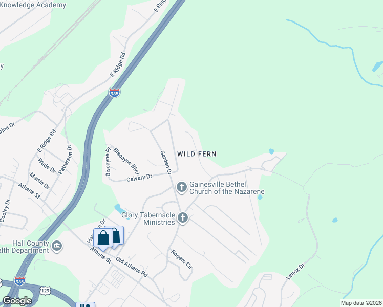 map of restaurants, bars, coffee shops, grocery stores, and more near 2325 Fern Drive in Gainesville