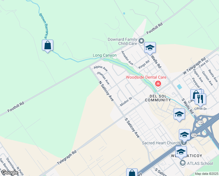 map of restaurants, bars, coffee shops, grocery stores, and more near 305 Plumas Avenue in Ventura