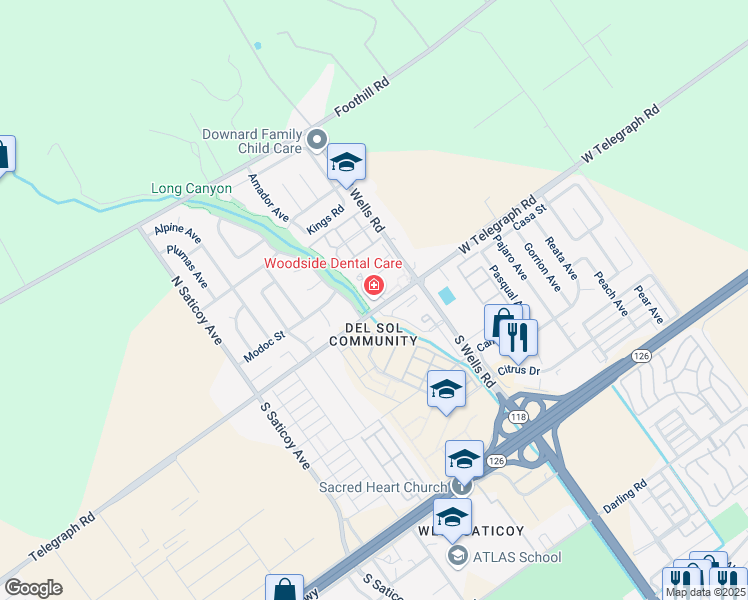 map of restaurants, bars, coffee shops, grocery stores, and more near 10885 Telegraph Road in Ventura