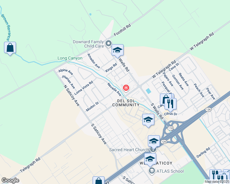 map of restaurants, bars, coffee shops, grocery stores, and more near 95 Nevada Avenue in Ventura