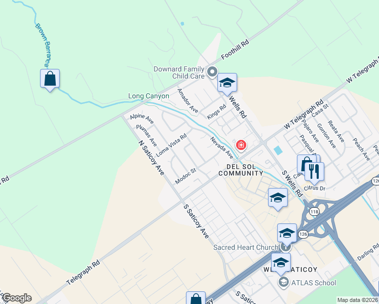 map of restaurants, bars, coffee shops, grocery stores, and more near 170 North Linden Drive in Ventura