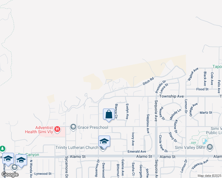 map of restaurants, bars, coffee shops, grocery stores, and more near 3063 Ditch Road in Simi Valley