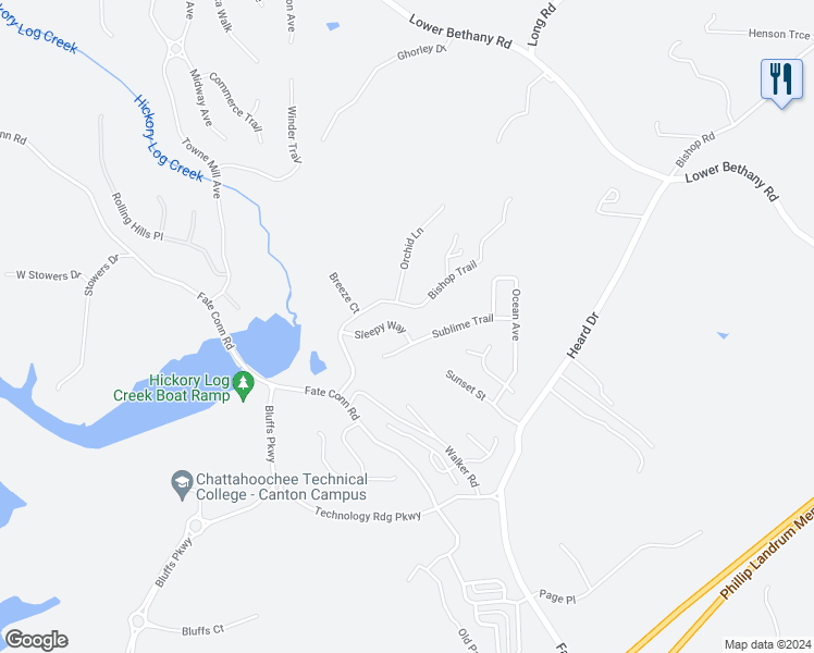 map of restaurants, bars, coffee shops, grocery stores, and more near 219 Sleepy Way in Canton